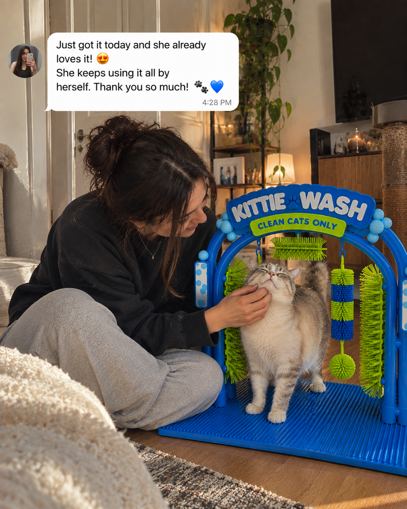 Customer review of the Kittie Wash cat self-groomer arch