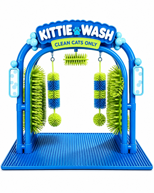 Kittie Wash cat self-groomer arch with soft grooming brushes