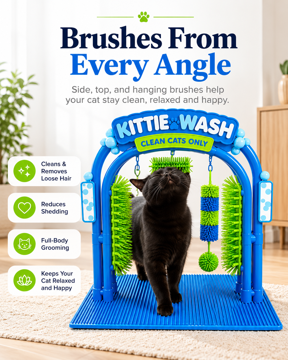 Cat grooming arch massager with non-slip base for indoor cats